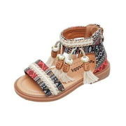 NOKIO Kids Boho Sandals Kids Summer Camp Sandals Girls' Platform Sandals Girls Open Toe Sandals Stilettos Fashion Tassel Ankle Strap Pumps Back Zip Summer Party Dress Shoes